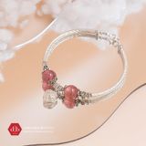  Vòng Đá Thạch Anh Dâu Hồng/ Moon Phối Charm Bạc 925 Heart 