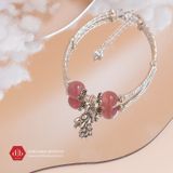  Vòng Đá Thạch Anh Hồng/ Đào Hoa Phối Charm Bạc 925 Gấu 