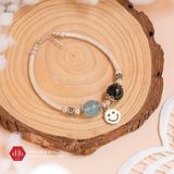  Vòng Đá Thạch Anh Tóc Đen & Aquamarine Phối Charm Bạc 925 Mặt Cười 