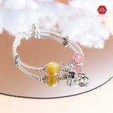  Vòng Đá Phong Thủy phối 2 viên đá Thạch Anh Hồng & Thạch Anh Tóc Vàng Kết Hợp Charm Hoa & Gà 