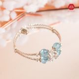  Vòng Đá Phong Thủy Phối 2 Viên Đá Aquamarine & Charm Bạc 925 Hình Nơ Bow 