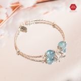  Vòng Đá Phong Thủy Phối 2 Viên Đá Aquamarine & Charm Bạc 925 Hình Nơ Bow 