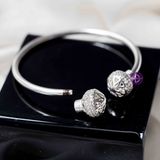  Kiềng Bạc 925 Xỏ Charm Đính Đá Sang Trọng - Sunflower Light Ball Silver Bangle K177 K178 