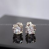  Hoa Tai Bạc 925 Premium Đuôi Vặn Gem Stone 4 Chấu - Đai Tim 