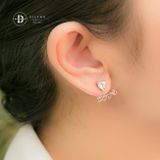 Hoa Tai Premium Bạc 925 Cao Cấp Earjackets -  LOVE White Heart Stone - Đá Trái Tim Trắng P2958EJ 