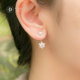  Hoa Tai Bạc 925 Earjackets Hoa Mai 6 Cánh Đá CZ Trắng 2997EJ 