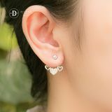  Hoa Tai Bạc 925 Earjackets - 3 Trái Tim Đính Đá 1616EJ 