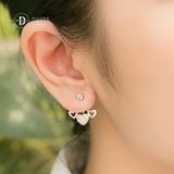  Hoa Tai Bạc 925 Earjackets - 3 Trái Tim Đính Đá 1616EJ 