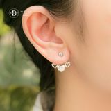  Hoa Tai Bạc 925 Earjackets - 3 Trái Tim Đính Đá 1616EJ 