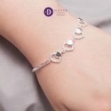  Vòng Tay Bạc 925 - Vòng Tay Premium 4 Sparkling Heart Chain - 4 Trái Tim Đính Đá Dây Bản Dày 091VTH 