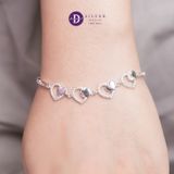  Vòng Tay Bạc 925 - Vòng Tay Premium 4 Sparkling Heart Chain - 4 Trái Tim Đính Đá Dây Bản Dày 091VTH 