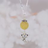  Yellow Rutilated Quartz Silver Pendant - Mặt Dây Chuyền Đá Thạch Anh Tóc Vàng Phối Charm Hồ Ly 