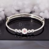  Kiềng Bạc 999 Hoa Sakura Đính Đá Hồng Đáng Yêu  Silver Bangle - Ddreamer K338 