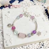  Vòng Đá Lu Thống Thạch Anh Hồng - Flourite Khoá Ngôi Sao Phối Charm Bạc 925 