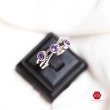  Amethyst Triple Stone Black Dot Lines Silver Ring - Nhẫn Bạc 925 3 Viên Đá Thạch Anh Tím 053SR 