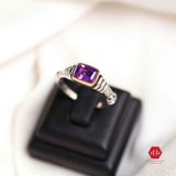  Amethyst Rectangle Stone Silver Ring - Nhẫn Bạc 925 Đá Thạch Anh Tím 017SR 