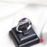  Amethyst Gemstone Snake Eye Silver Ring - Nhẫn Bạc 925 Đá Thạch Anh Tím 021SR 