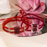  Vòng Thắt Dây Handmade Đá Lu Thống Garnet Đỏ - Vòng Thắt Couple Đá Phong Thủy 