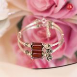  Vòng Đá Phong Thuỷ Lu Thống Đá Garnet Đỏ Chiêu Tài phối charm bạc Hoa Hồng 