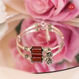  Vòng Đá Phong Thuỷ Lu Thống Đá Garnet Đỏ Chiêu Tài phối charm bạc Hoa Hồng 