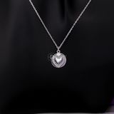  Heart Big fullmoon Tag Necklace Silver - Dây Chuyền Bạc 925 Mặt Hình Tròn Chi Tiết Trái Tim Đính Đá - Dây Chuyền Valentine - Ddreamer796DCH 