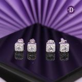  Hoa Tai Premium Bạc 925 Ô Vuông Đá Cz 6Li Square Button Diamond 