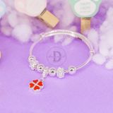  Kiềng Baby Bạc 99 - Cỏ 4 Lá May Mắn Đỏ & 2 Ô Vuông Hoa và 4 Bi Red Lucky Flower K383 