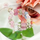  Vòng Đá Phong Thủy - Lu ThốngThạch Anh Hồng & Đá Beryl Aquamarine & Phối Charm Bạc 925 