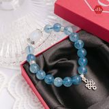  Vòng Đá Phong Thủy - Lu Thống Moon Stone phối Đá Aquamarine & Charm Bạc 925 Nút Đồng Tâm 