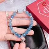  Vòng Đá Phong Thủy - Lu Thống Moon Stone phối Đá Aquamarine & Charm Bạc 925 Nút Đồng Tâm 