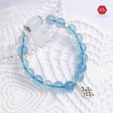  Vòng Đá Phong Thủy - Lu Thống Moon Stone phối Đá Aquamarine & Charm Bạc 925 Nút Đồng Tâm 