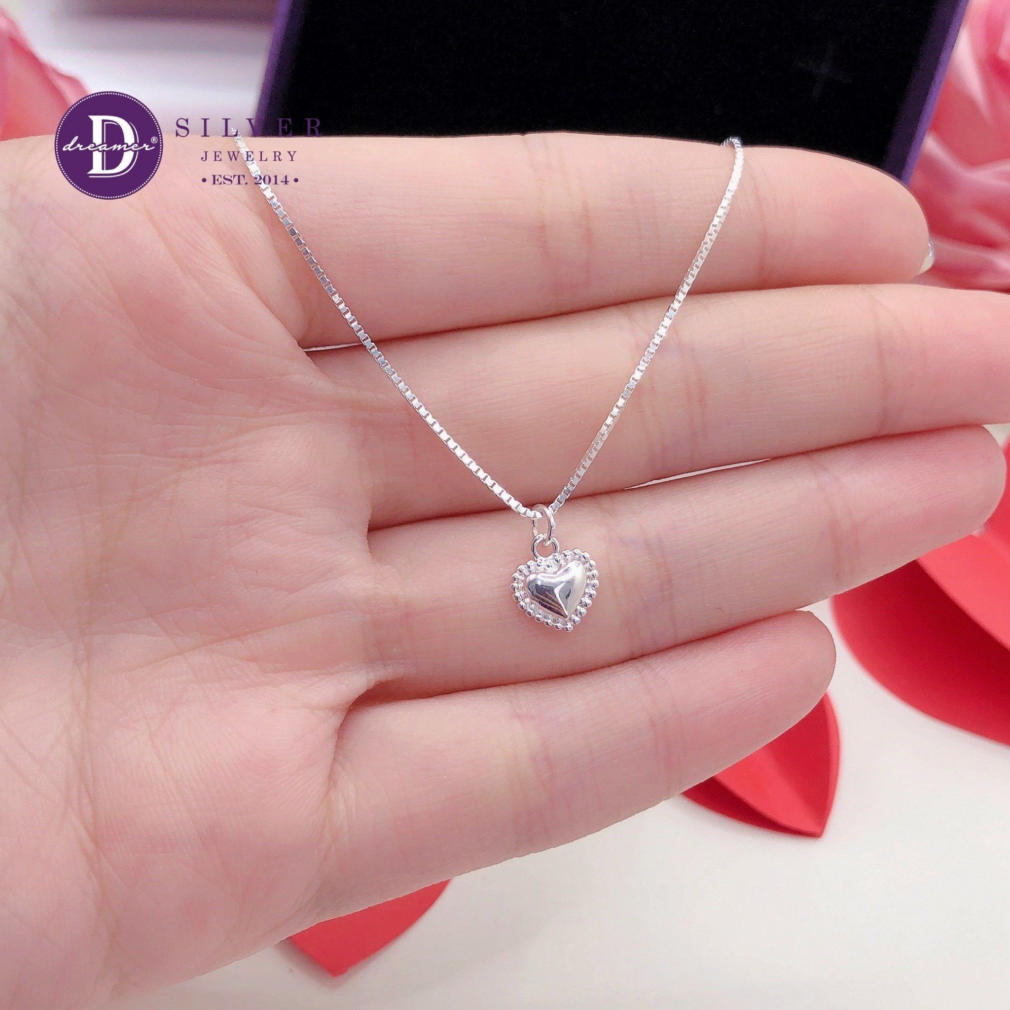  Princess Heart Silver Necklace - Dây Chuyền Trái Tim Công Chúa Viền Bi Bạc 925 - Dây Chuyền Valentine - Ddreamer 1200DCT 