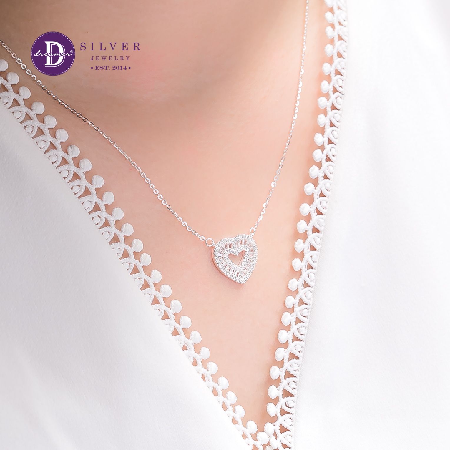  Dây Chuyền Trái Tim Đính Đá Baguette  Bạc 925- Baguette Stone Queen Heart Silver 925 Ddreamer Jewelry - 1170DCH 