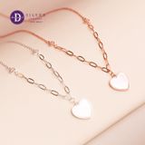  Silver Necklace Mother Of Pearl Heart - Dây Chuyền Bạc 925 Cao Cấp Trái Tim Xà Cừ Trắng Kiểu Dây Xích Đính 2 Viên Đá CZ Ddreamer 1184DCH 