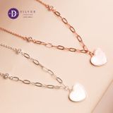  Silver Necklace Mother Of Pearl Heart - Dây Chuyền Bạc 925 Cao Cấp Trái Tim Xà Cừ Trắng Kiểu Dây Xích Đính 2 Viên Đá CZ Ddreamer 1184DCH 