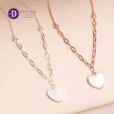  Silver Necklace Mother Of Pearl Heart - Dây Chuyền Bạc 925 Cao Cấp Trái Tim Xà Cừ Trắng Kiểu Dây Xích Đính 2 Viên Đá CZ Ddreamer 1184DCH 