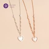  Silver Necklace Mother Of Pearl Heart - Dây Chuyền Bạc 925 Cao Cấp Trái Tim Xà Cừ Trắng Kiểu Dây Xích Đính 2 Viên Đá CZ Ddreamer 1184DCH 