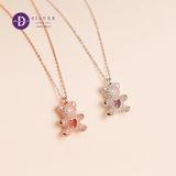  Silver Necklace Love Pin k Heart Sparkling Bear - Dây Chuyền Bạc 925 Cao Cấp Gấu Trái Tim Hồng Đính Đá Ddreamer 118́̃9DCH 