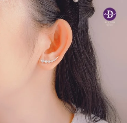  Bông Tai Bạc 925-Hoa Tai Earclimbers 1 Line Đá Trắng - Long Pluton- Silver 925 Earrings-294ECB 