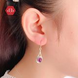  Hoa Tai Bạc 925 - Hoa Tai Đá Thạch Anh Tím Amethyst Giọt Nước - Teardrop Stone Leaf Cuff (Kiểu Vân Lá) - Hoa Tai Đá Thiên Nhiên - Ddreamer 