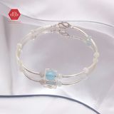  Đá Thiên Nhiên Hỗ Trợ Giảm Stress  - Vòng Đá Beryl Aquamarine Charm Bạc - Mix Đá Aquamarine - Moonstone  - Vòng Dây Đá Phong Thủy & Bạc 925- Ddreamer 