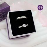  Couple Silver Rings - Nhẫn Cặp Princess 1 Viên Đá CZ 5li  & Bản Mo Line Dottie - 2622NH 100NT 