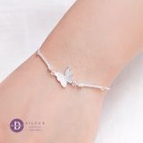  Creamy Butterfly & 2 Stone Lines Adjustable Bracelet - Vòng Tay Dây Rút Freesize Bạc 925 Bướm & 2 Lines Đá 1255VTH 