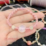  Vòng Dây Thắt Moonstone & Charm Cỏ 4 Lá - Vòng Thắt Dây Thủ Công Đá Phong Thủy 