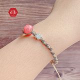  Vòng Dây Thắt Đá Đào Hoa & Charm Cỏ 4 Lá - Vòng Thắt Dây Thủ Công Đá Phong Thủy - Rhodochrosite Bracelet 