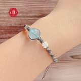  Vòng Dây Thắt Đá Aquamarine Mix Charm Cỏ 4 Lá - Vòng Thắt Dây Thủ Công Đá Phong Thủy 