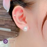  Bông Tai Ngọc Trai Nhân Tạo - Bông Tai Bạc 925 Kiểu Premium Khoen Gài Ngọc Trai Lá Đính Đá - Pearl Leaf Silver Hoops  Ddreamer P979BTH 