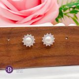  Bông Tai Ngọc Trai Nhân Tạo - Bông Tai Bạc 925  Kiểu Hột Bẹt Ổ Hoa Đính Đá 5mm - Sun Flower Pearl Earrings 2812BTH 