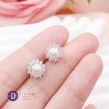  Bông Tai Ngọc Trai Nhân Tạo - Bông Tai Bạc 925  Kiểu Hột Bẹt Ổ Hoa Đính Đá 5mm - Sun Flower Pearl Earrings 2812BTH 