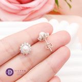  Bông Tai Ngọc Trai Nhân Tạo - Bông Tai Bạc 925  Kiểu Hột Bẹt Ổ Hoa Đính Đá 5mm - Sun Flower Pearl Earrings 2812BTH 